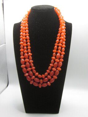 Multi Strand Acrylic Necklace Deep Melon Color